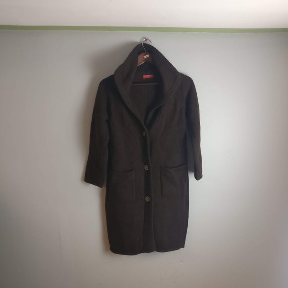 Chocolate BROWN Italian Cashmere Wool blend sweaterdress coatigan front button S - Picture 3 of 10